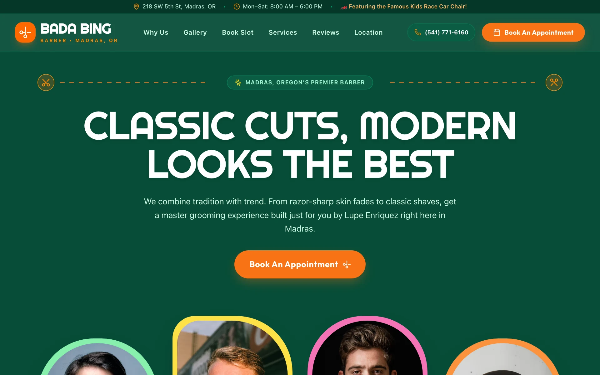 Bada Bing Barber in browser frame